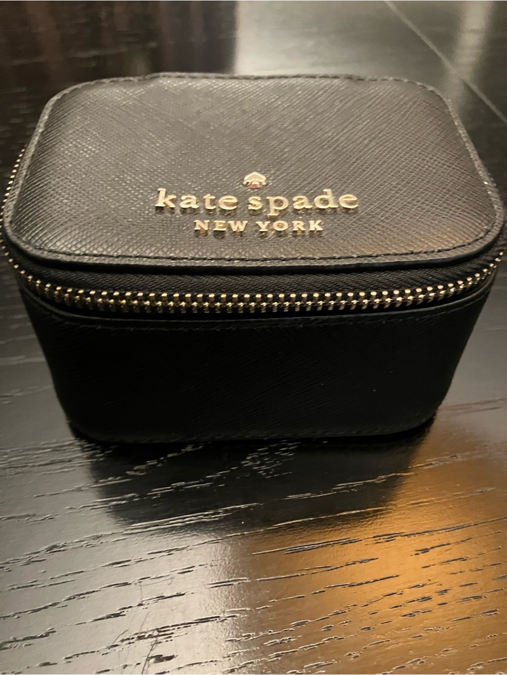 Kate Spade Black and Gold Compact Leather Travel Jewelry Case